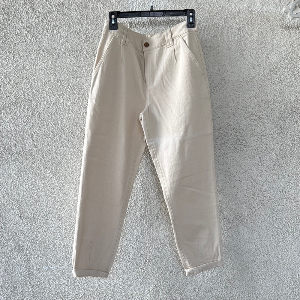 Sezane Cream Chinos Relaxed Fit Tapered Leg